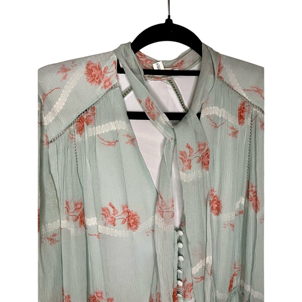 Jonathan Simkhai Seafoam Floral Irena Rose 100% Silk Dress Tiered Ruffles Sz M - Picture 5 of 13